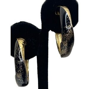 Vintage Emanuel Ungaro Paris Clip On Earrings Glitter Enamel Gold Tone Hoop